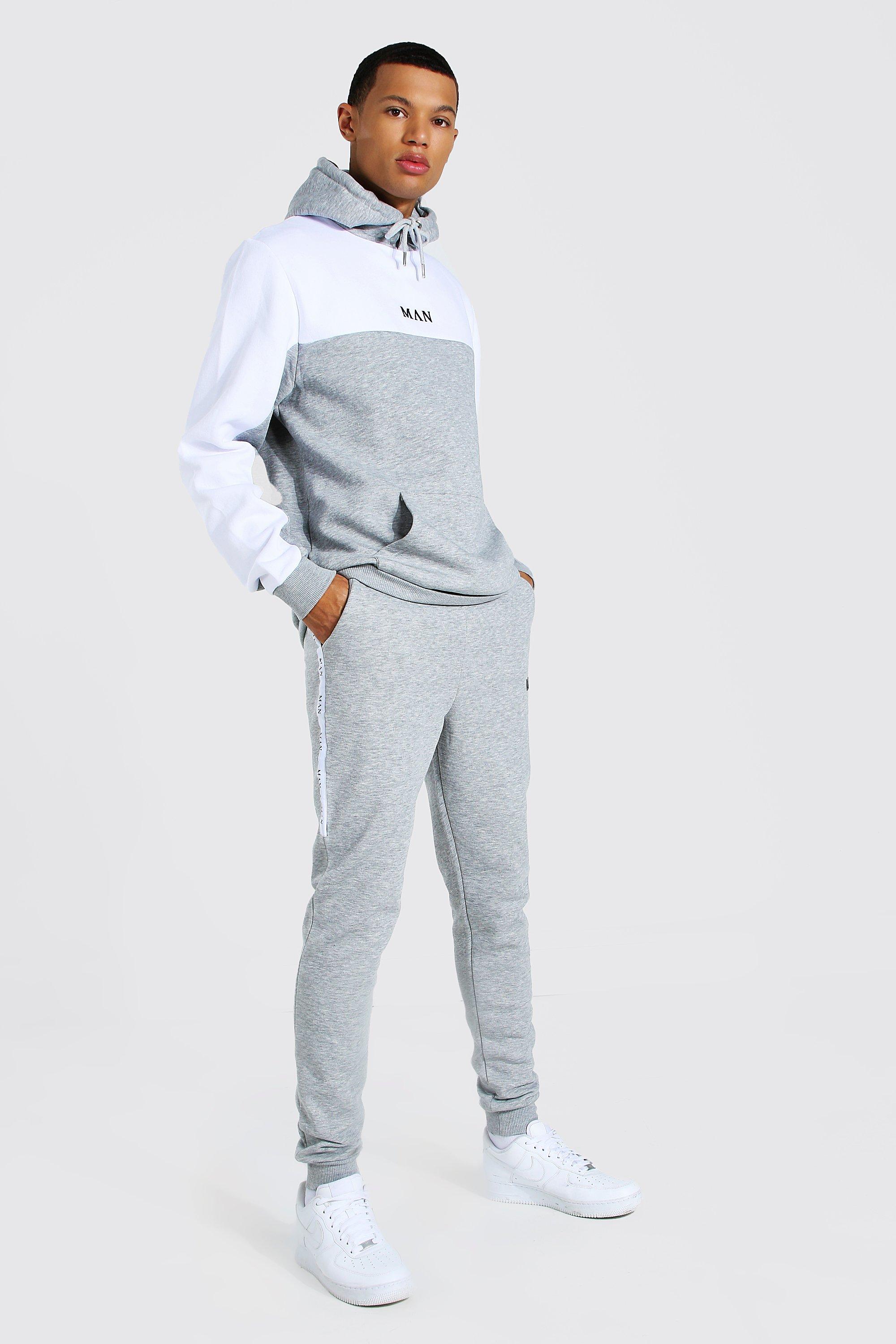 Tall Man Colour Block Tracksuit With Tape boohooMAN USA